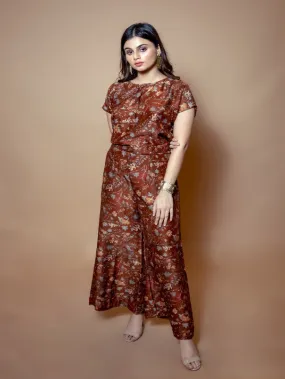 Brown Floral Chanderi Silk Co-Ord Set