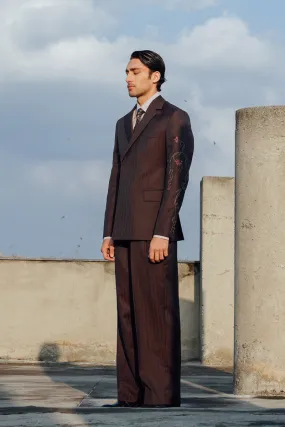 Burgundy Striped Single Breasted Suit