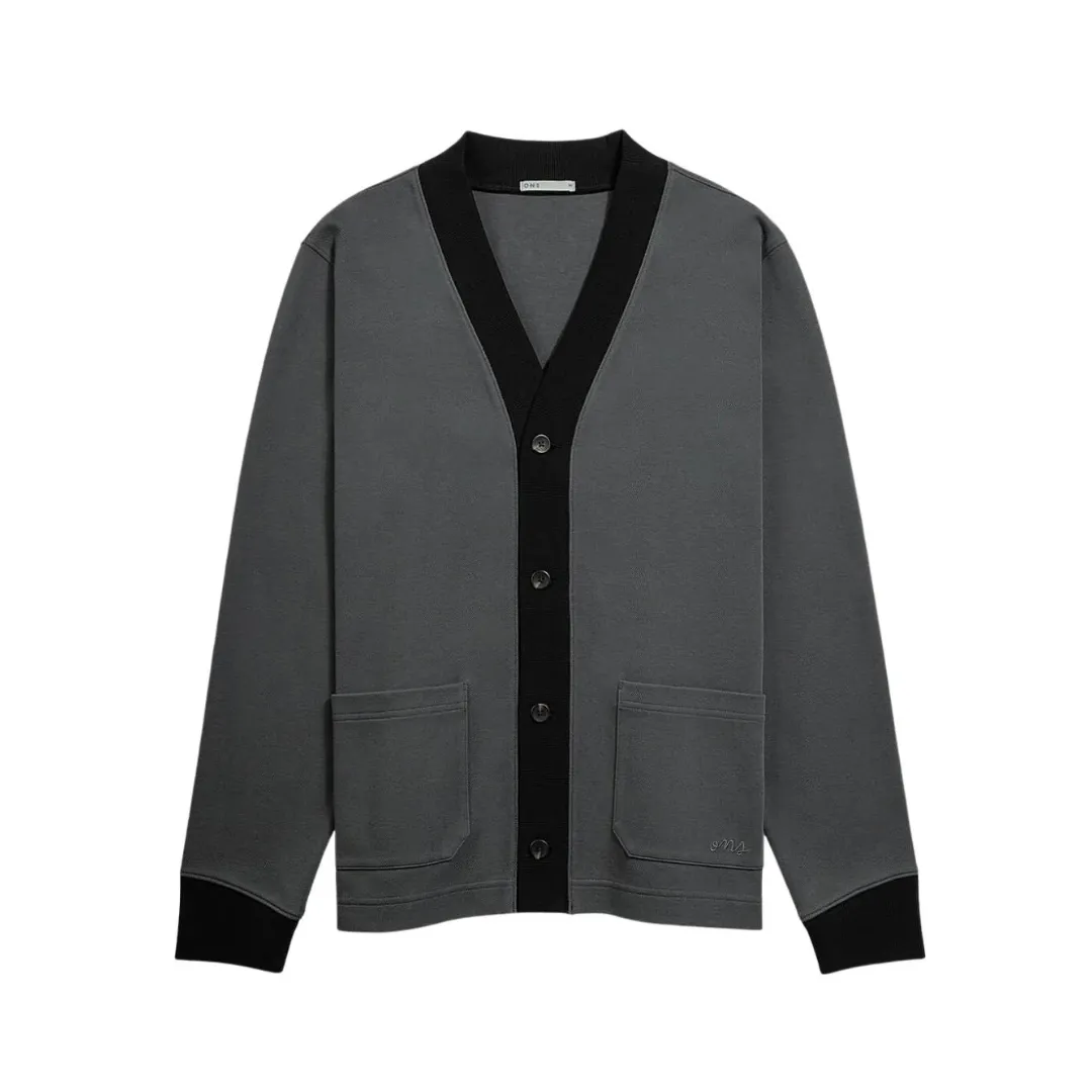 Byron Pique Contrast Cardigan Forged Iron