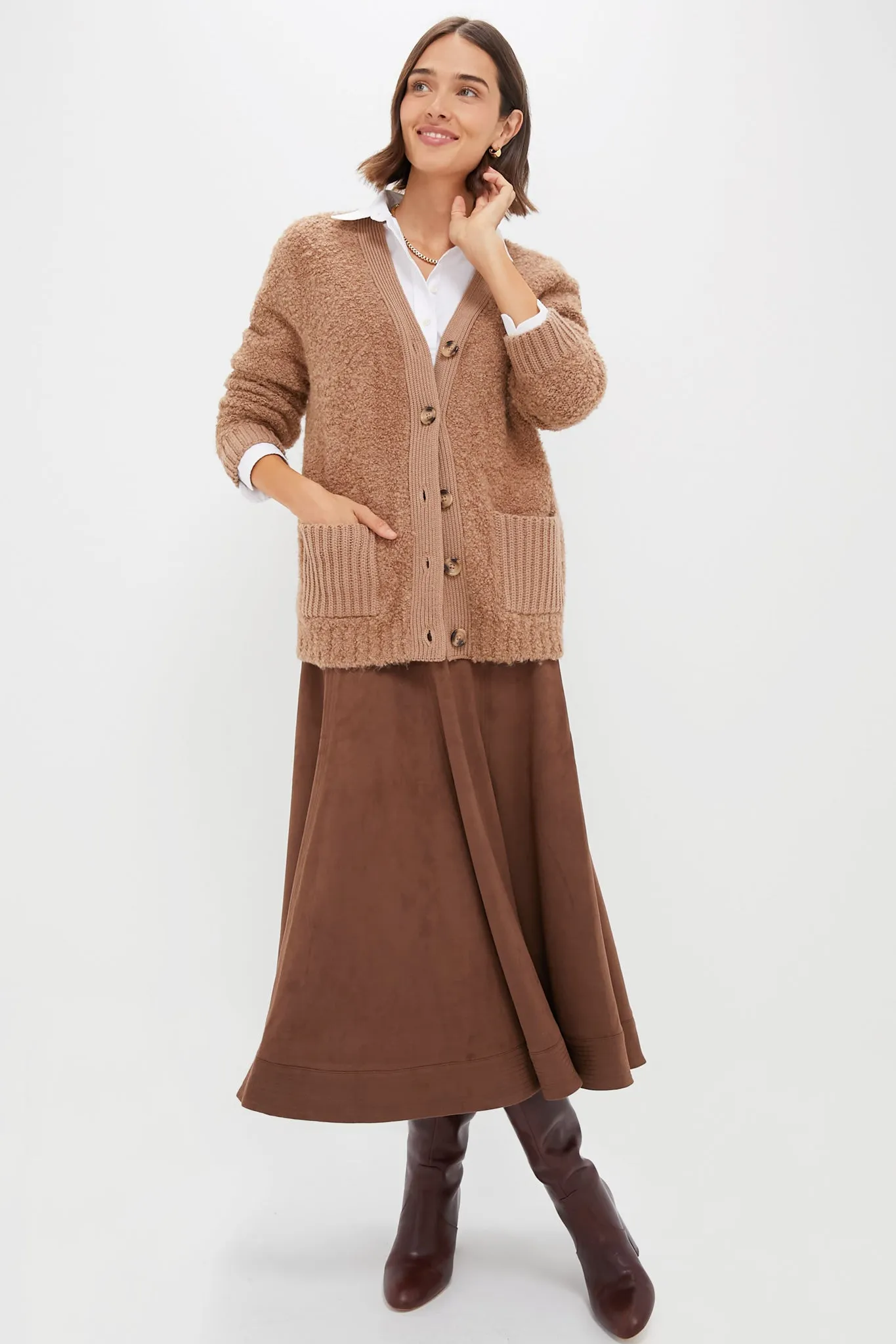 Camel Boucle Amy Cardigan