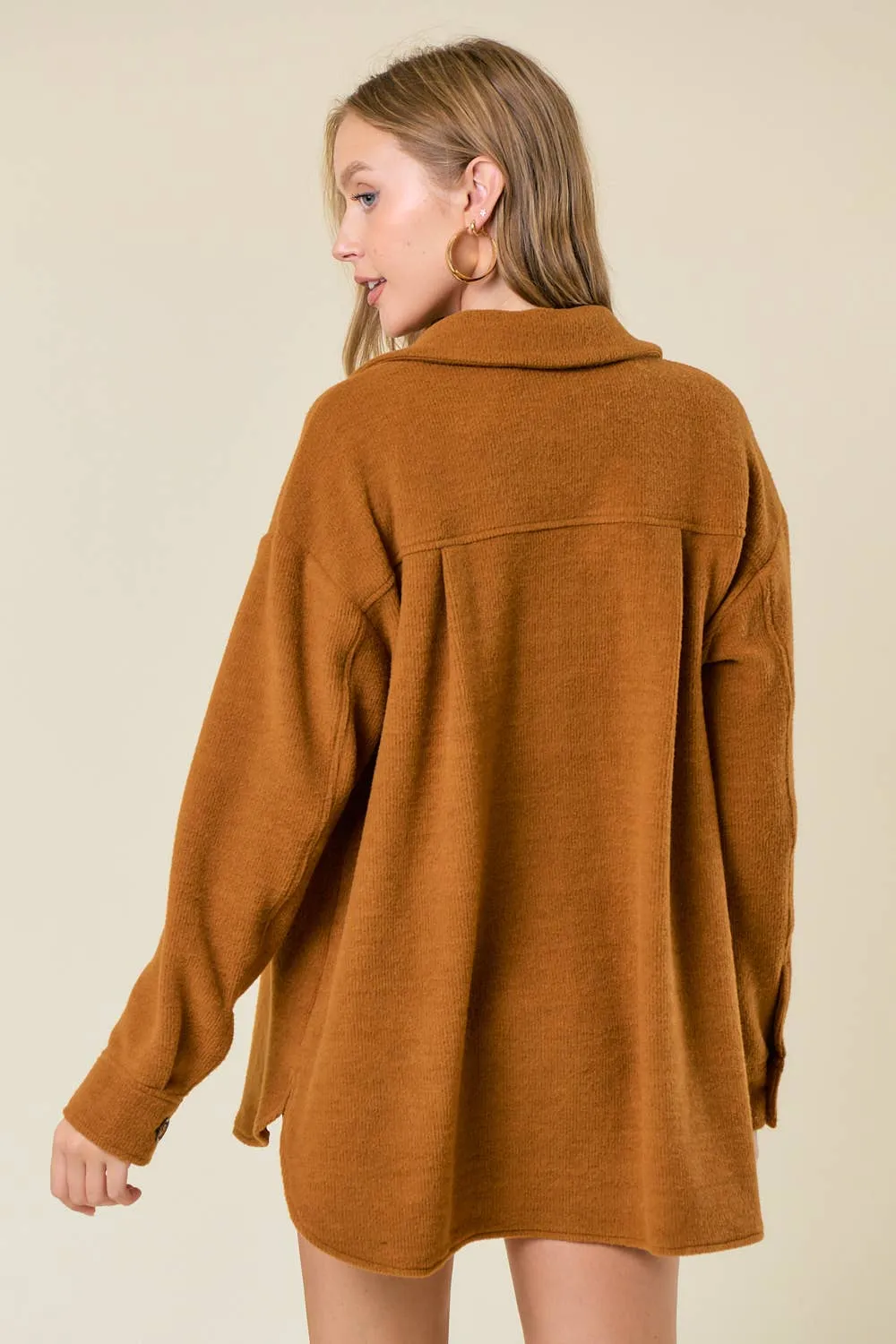 Camel Fleece Button Down Shacket