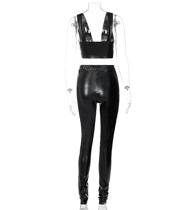 Catwoman -Leather Crop Top Pants Set