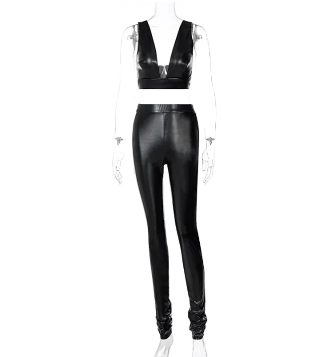 Catwoman -Leather Crop Top Pants Set