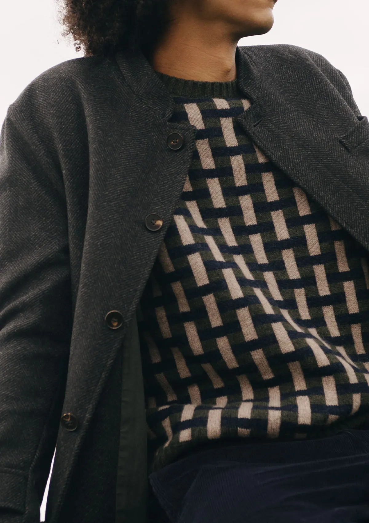 Charcoal Herringbone Nehru Overcoat