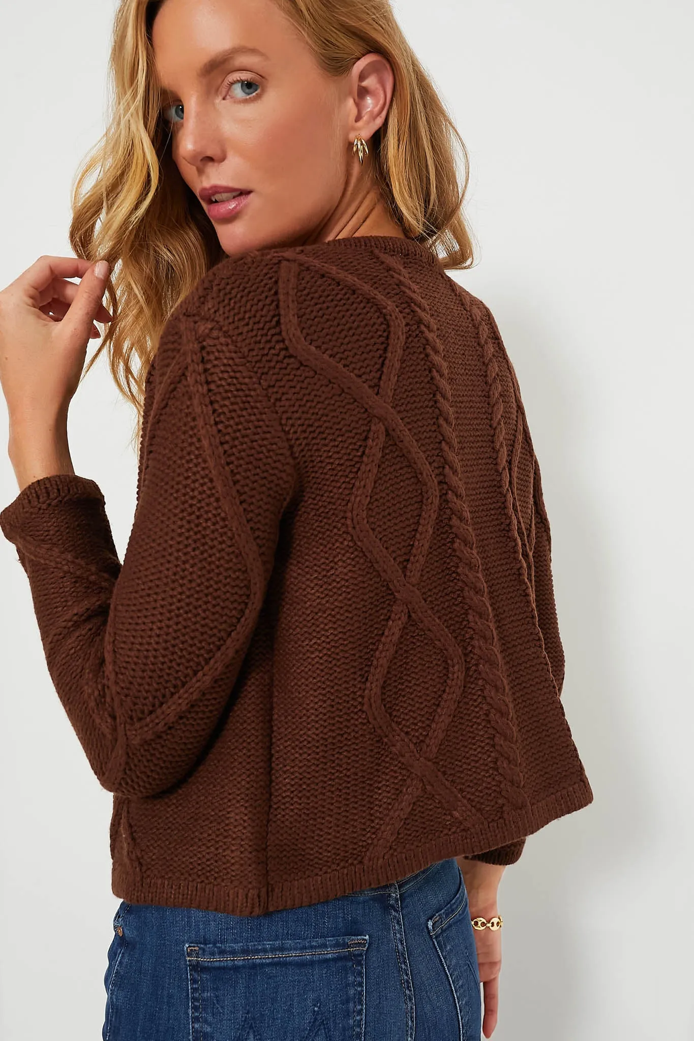 Chocolate Cable Knit Collins Cardigan