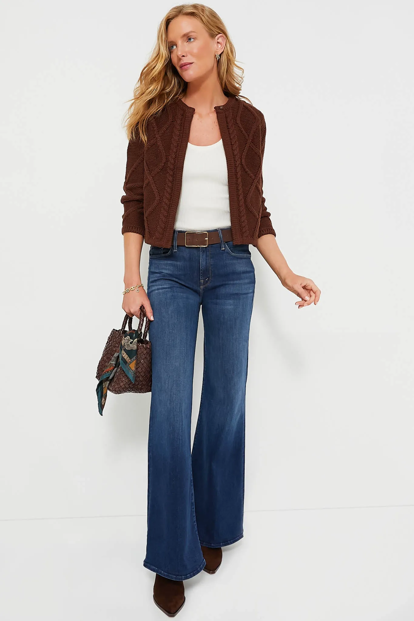 Chocolate Cable Knit Collins Cardigan