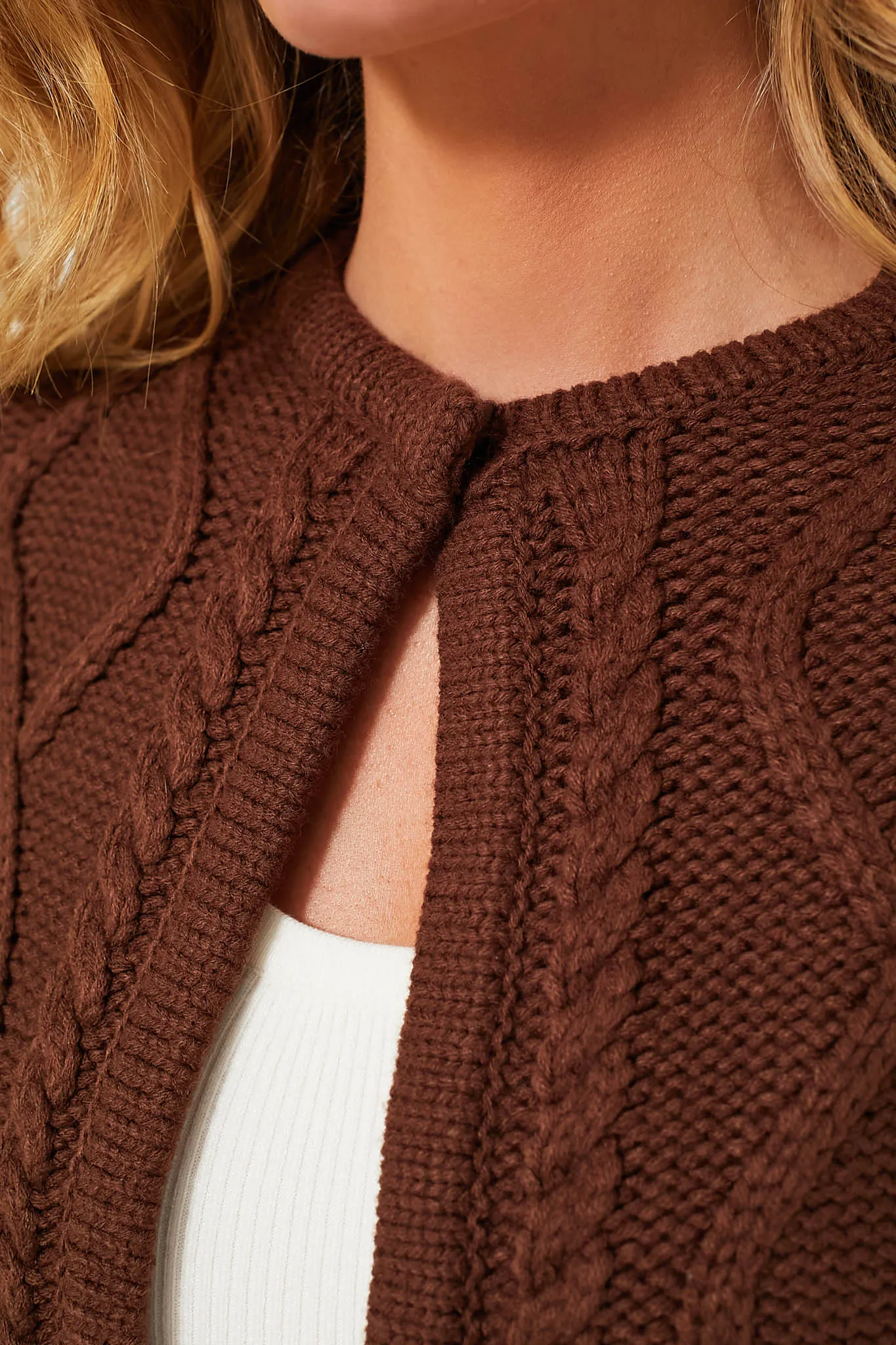 Chocolate Cable Knit Collins Cardigan