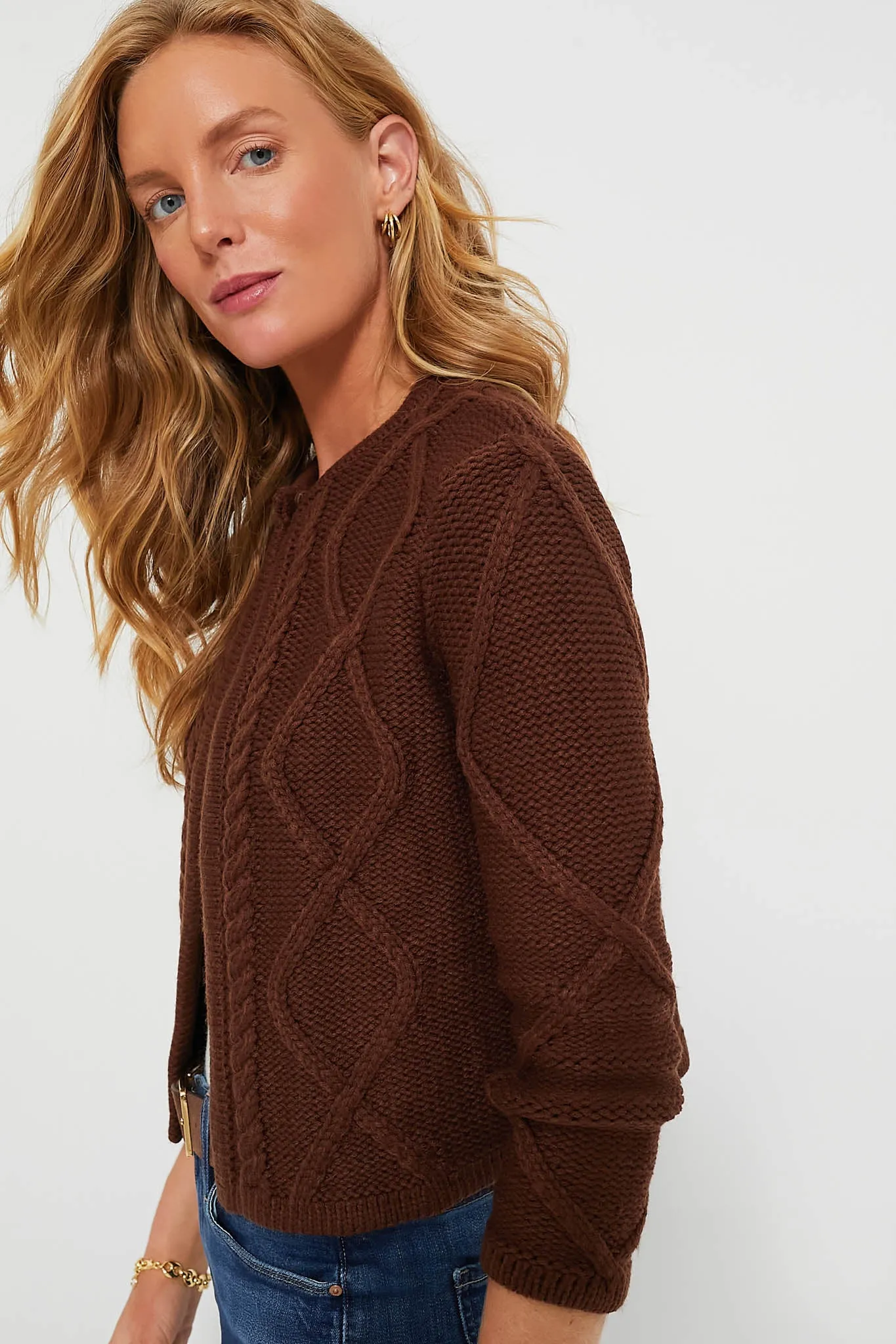 Chocolate Cable Knit Collins Cardigan