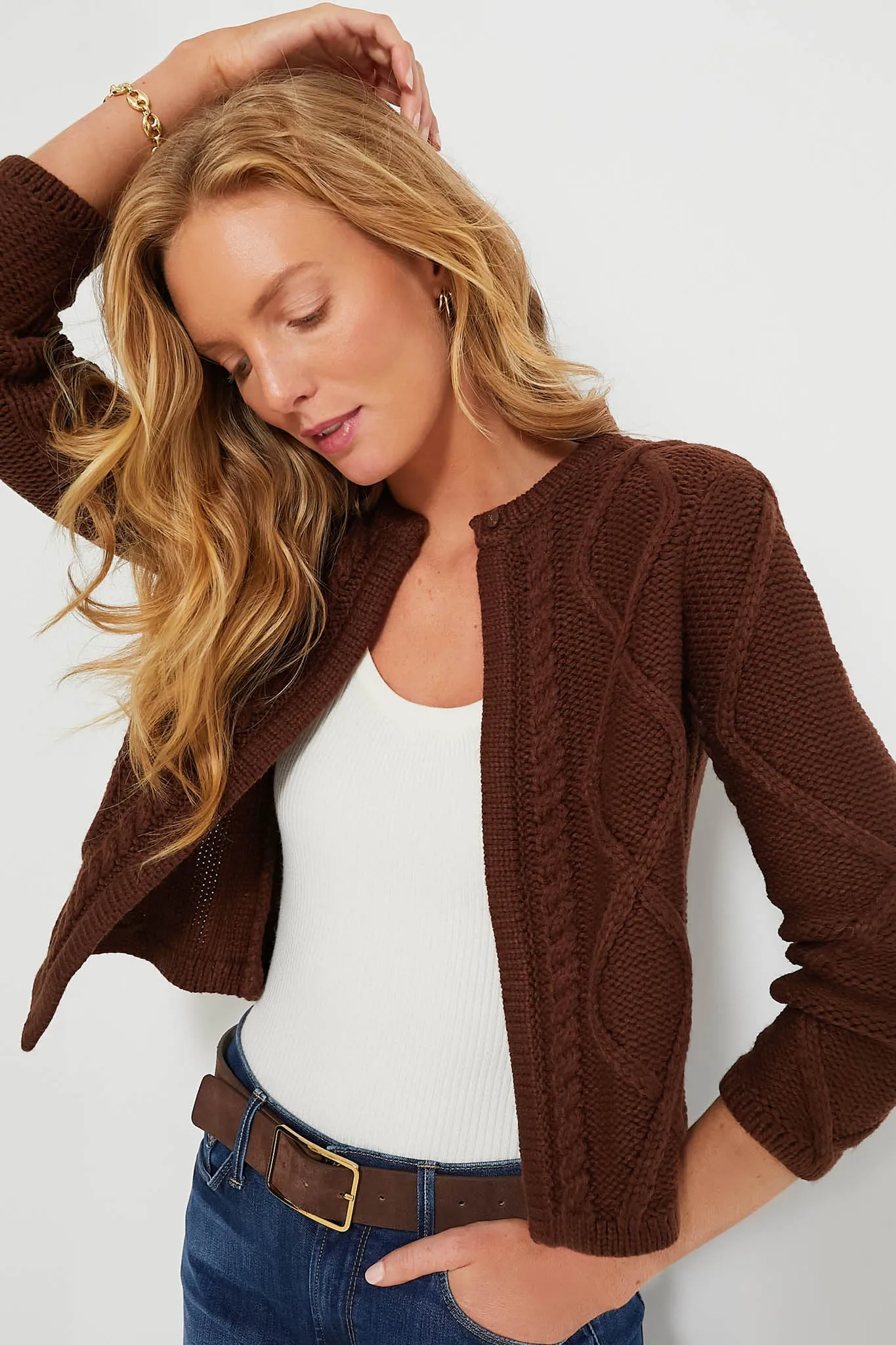 Chocolate Cable Knit Collins Cardigan