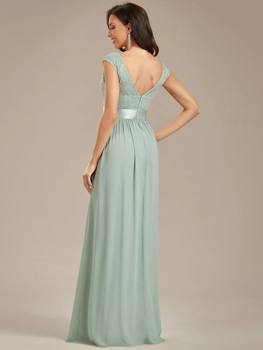 Classic Round Neck Backless Lace Bodice Bridesmaid Dress