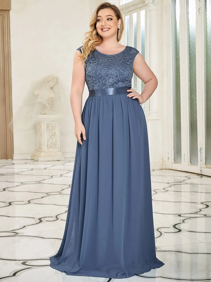 Classic Round Neck Backless Lace Bodice Bridesmaid Dress