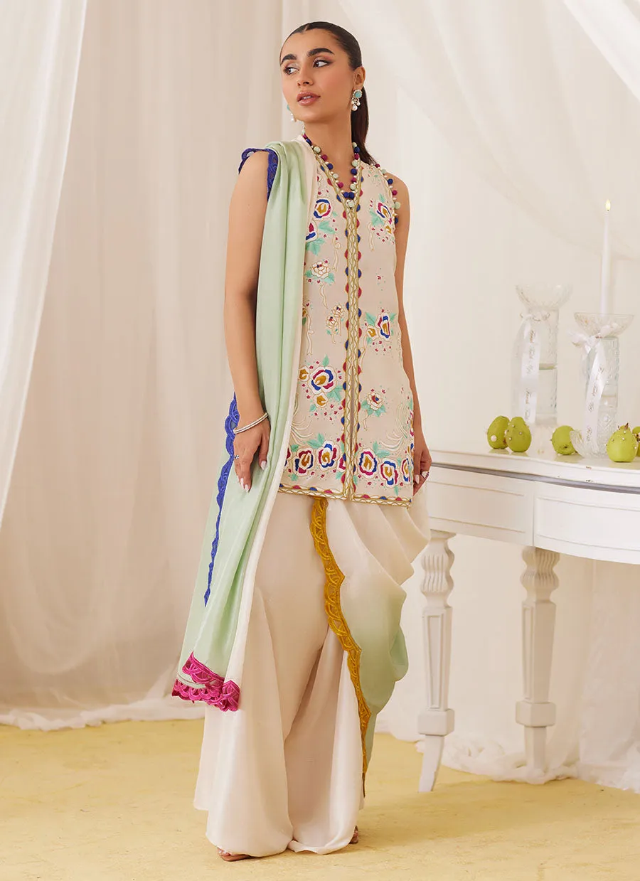 Cleo Ivory Embroidery Shirt And Dupatta