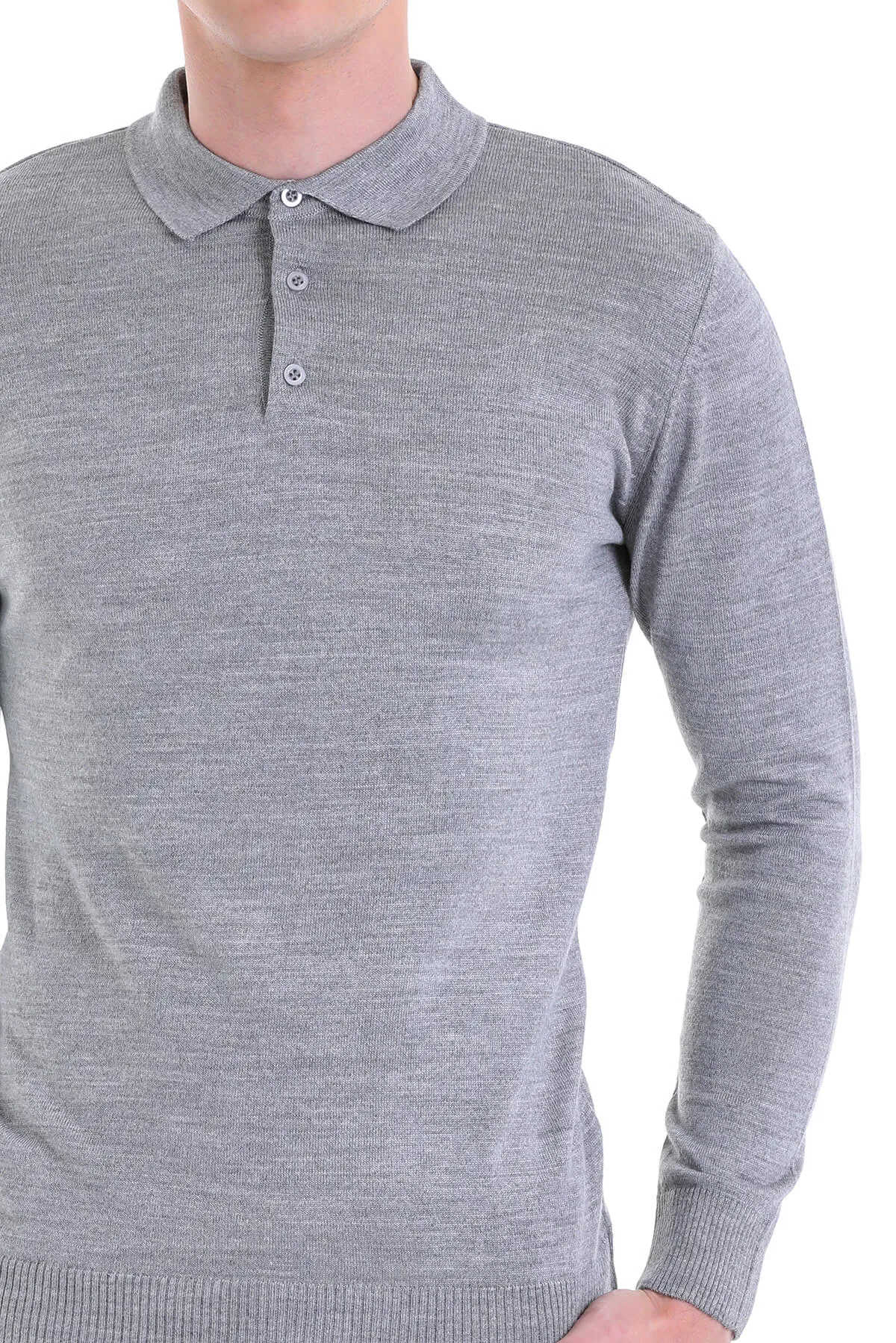 Comfort Fit Wool Blend Gray Polo Sweater