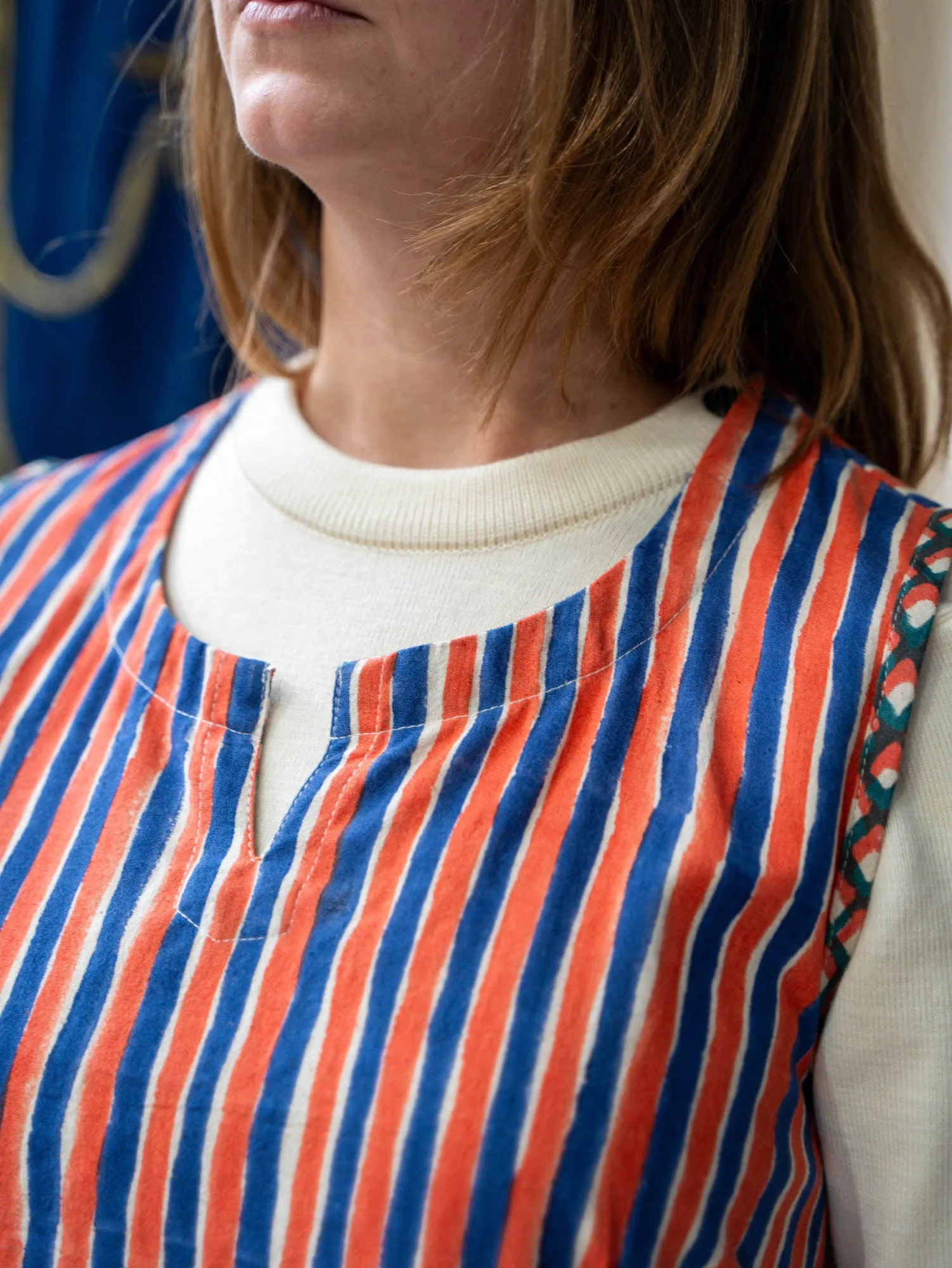 Contrast Pocket Tunic - Blue and Orange Stripe Print