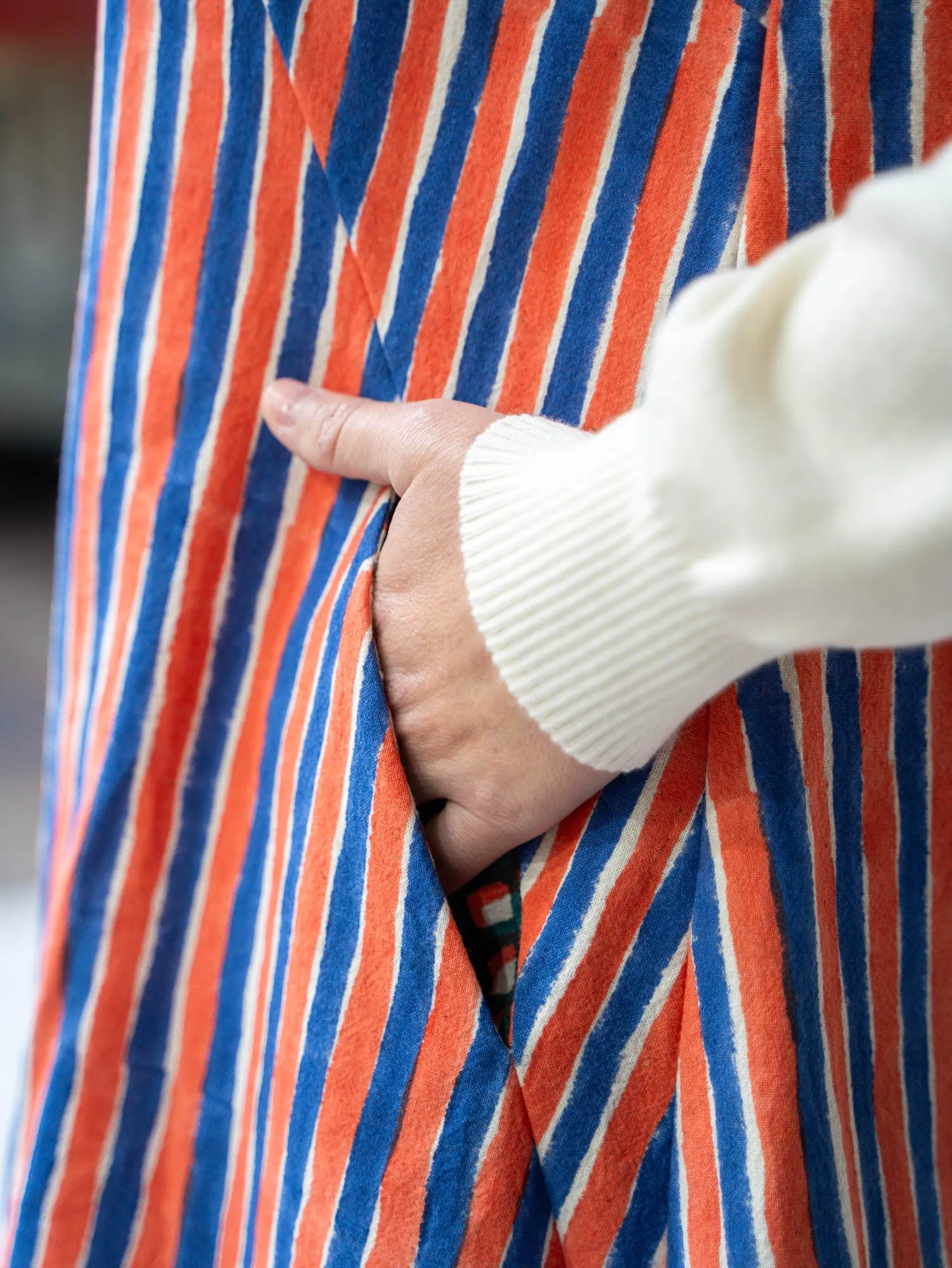 Contrast Pocket Tunic - Blue and Orange Stripe Print