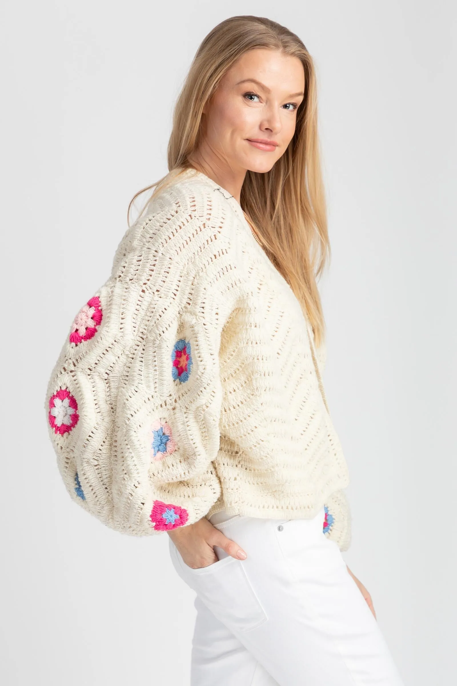 Crochet Knit Floral Cardigan