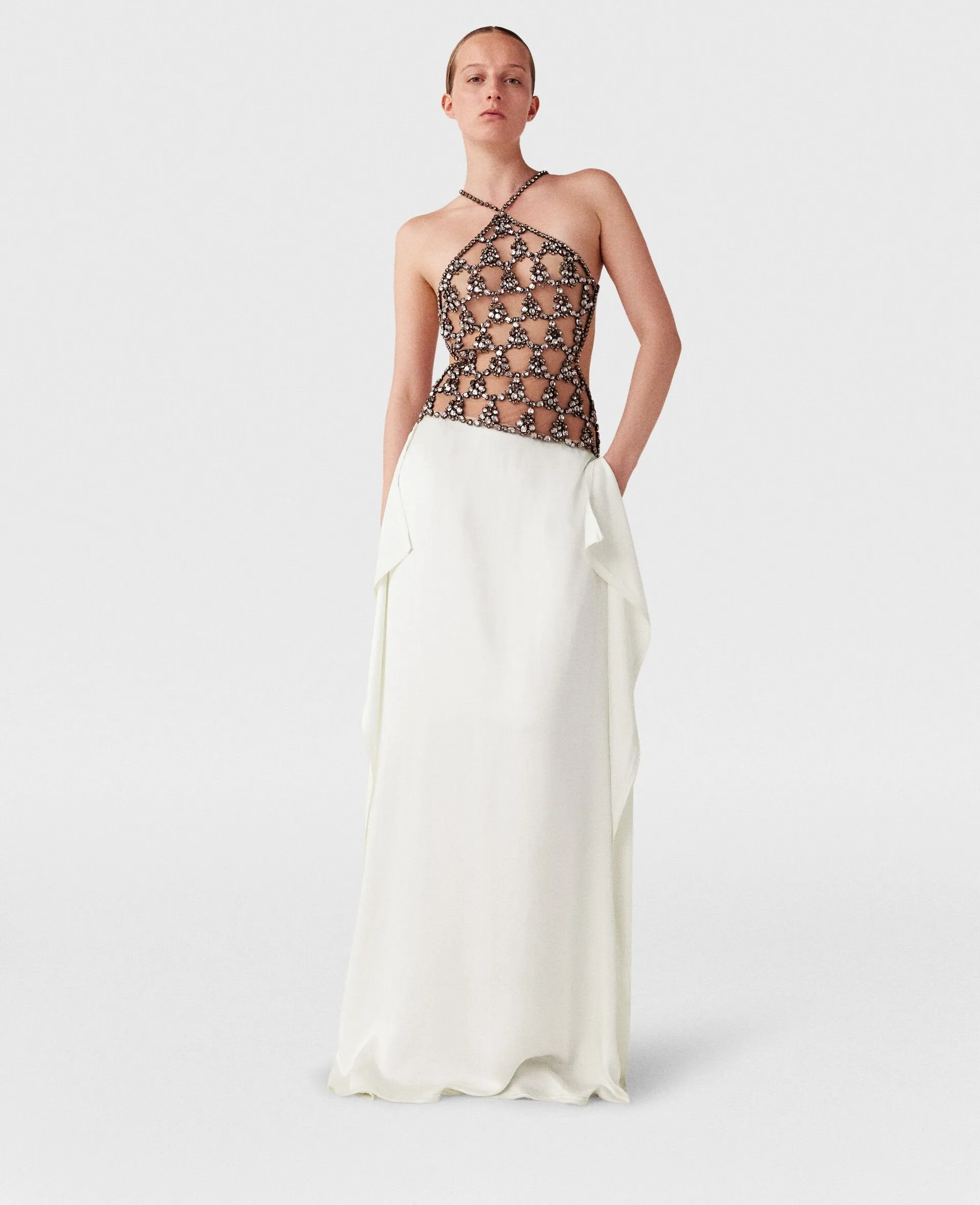 Crystal Cage Halterneck Maxi Dress