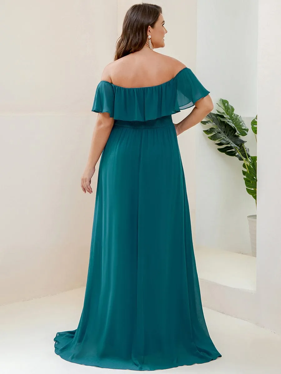 Custom Size Chiffon Ruffle Off Shoulder Thigh Slit Bridesmaid Dresses