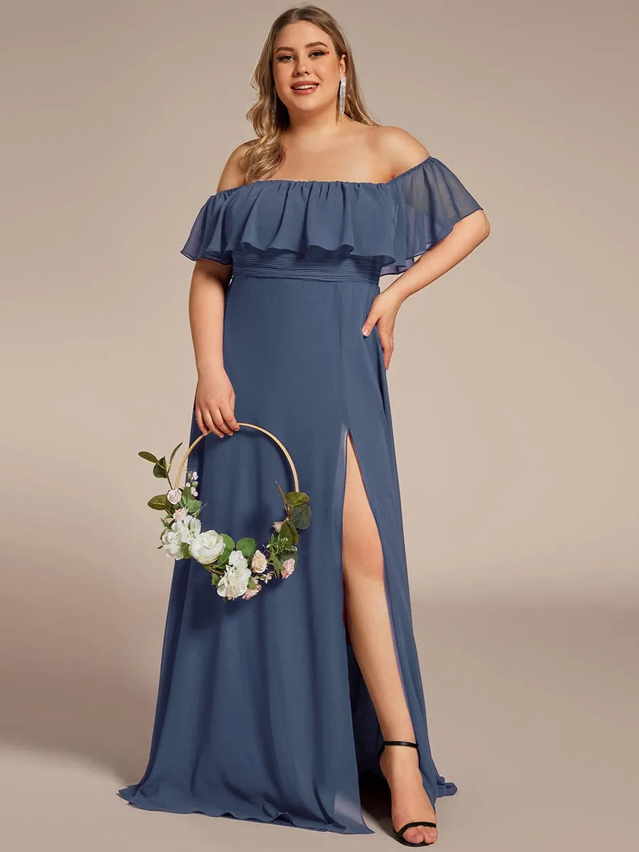 Custom Size Chiffon Ruffle Off Shoulder Thigh Slit Bridesmaid Dresses