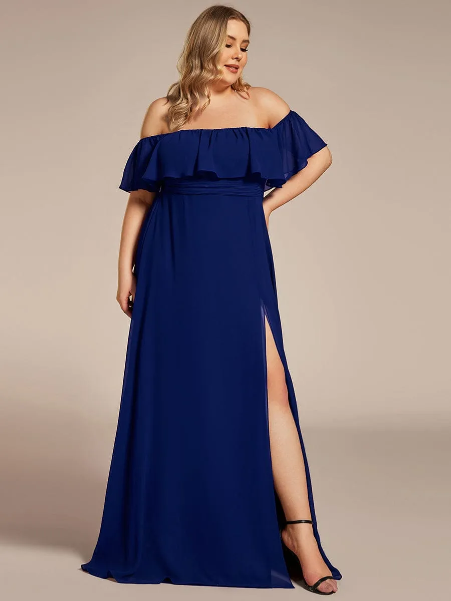 Custom Size Chiffon Ruffle Off Shoulder Thigh Slit Bridesmaid Dresses