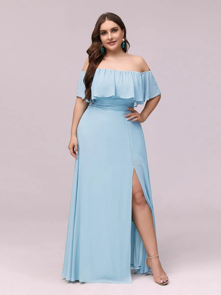 Custom Size Chiffon Ruffle Off Shoulder Thigh Slit Bridesmaid Dresses