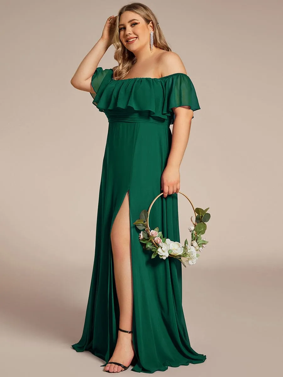 Custom Size Chiffon Ruffle Off Shoulder Thigh Slit Bridesmaid Dresses