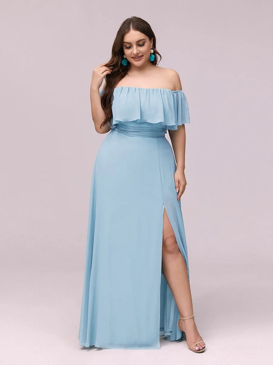 Custom Size Chiffon Ruffle Off Shoulder Thigh Slit Bridesmaid Dresses