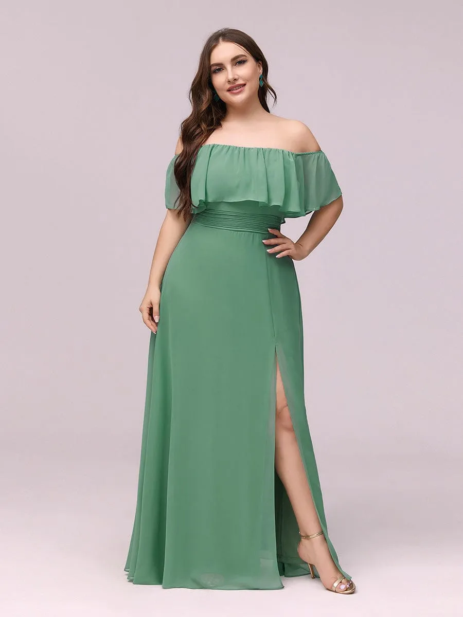 Custom Size Chiffon Ruffle Off Shoulder Thigh Slit Bridesmaid Dresses