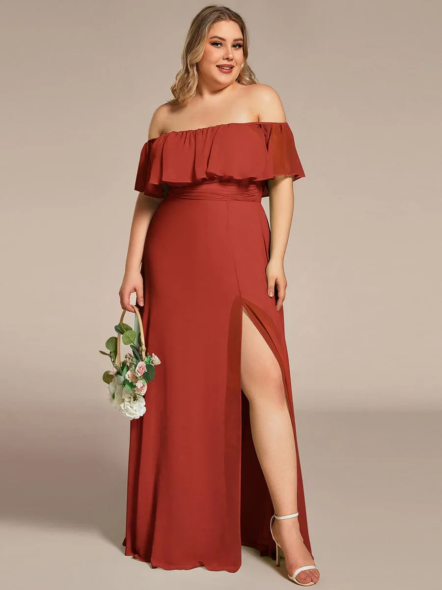 Custom Size Chiffon Ruffle Off Shoulder Thigh Slit Bridesmaid Dresses