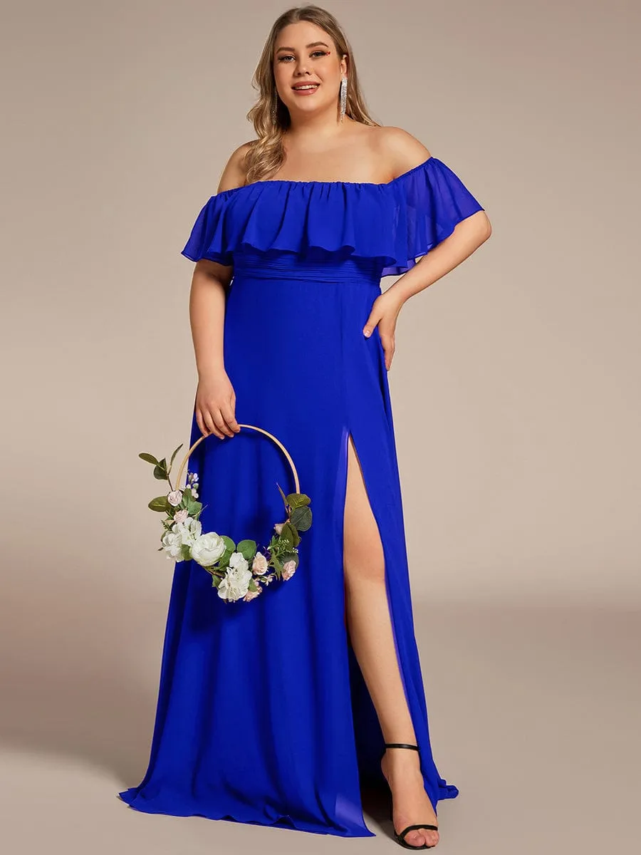 Custom Size Chiffon Ruffle Off Shoulder Thigh Slit Bridesmaid Dresses