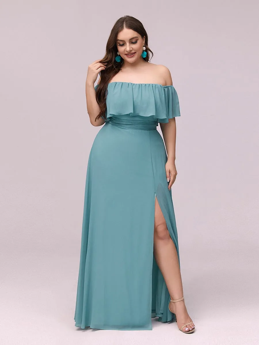 Custom Size Chiffon Ruffle Off Shoulder Thigh Slit Bridesmaid Dresses