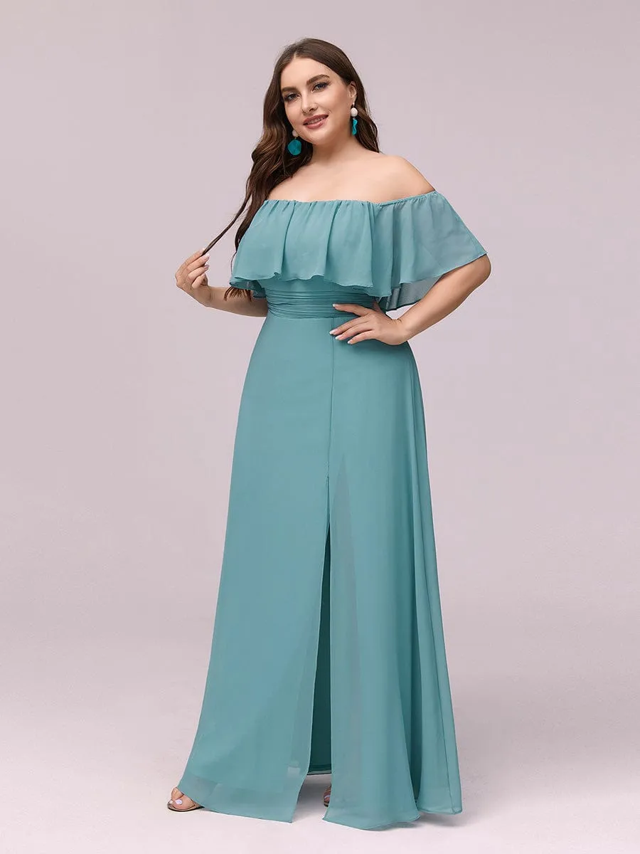 Custom Size Chiffon Ruffle Off Shoulder Thigh Slit Bridesmaid Dresses