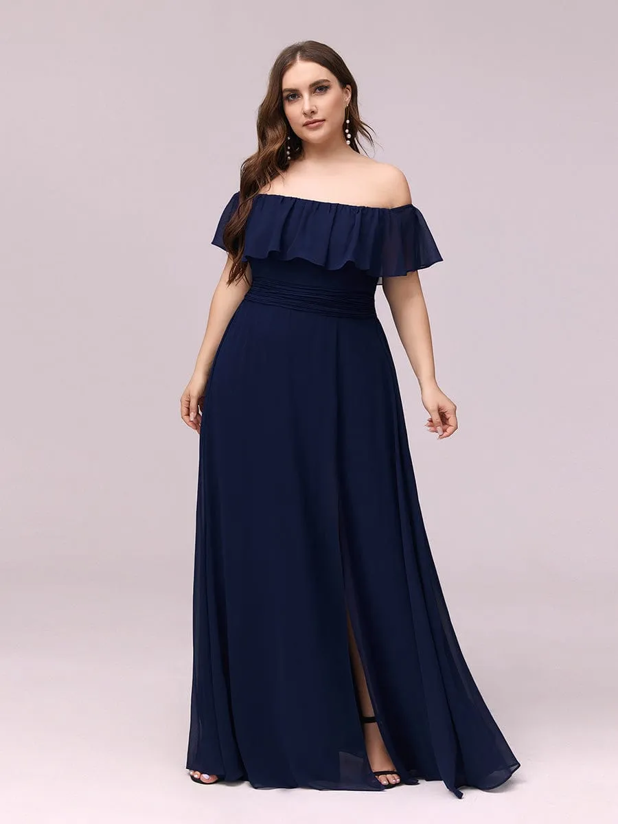 Custom Size Chiffon Ruffle Off Shoulder Thigh Slit Bridesmaid Dresses