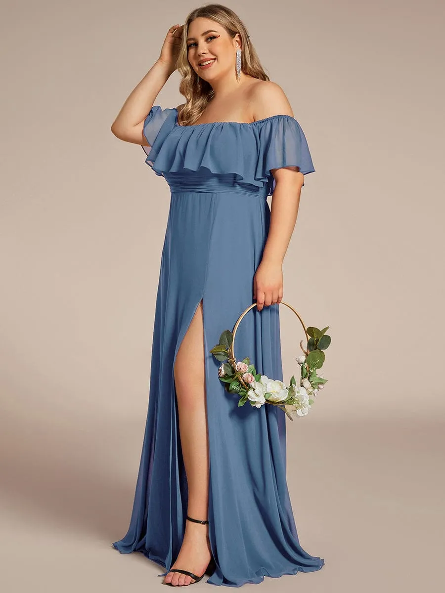 Custom Size Chiffon Ruffle Off Shoulder Thigh Slit Bridesmaid Dresses