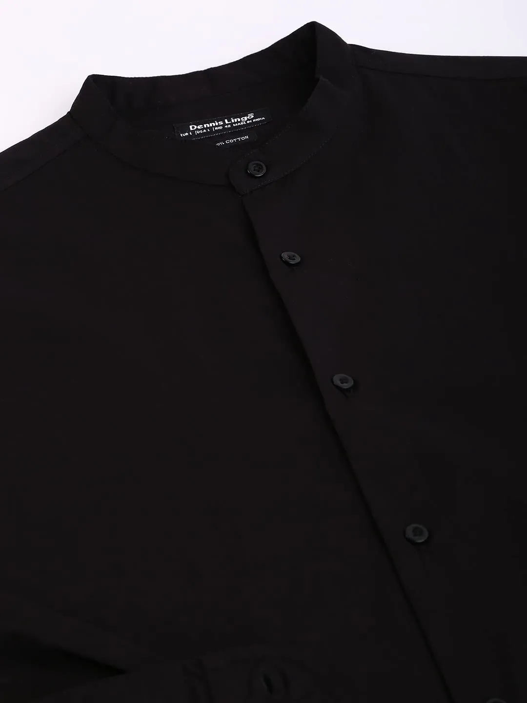 Dennis Lingo Men's Solid Casual Full Sleeves Black Cotton Shirt