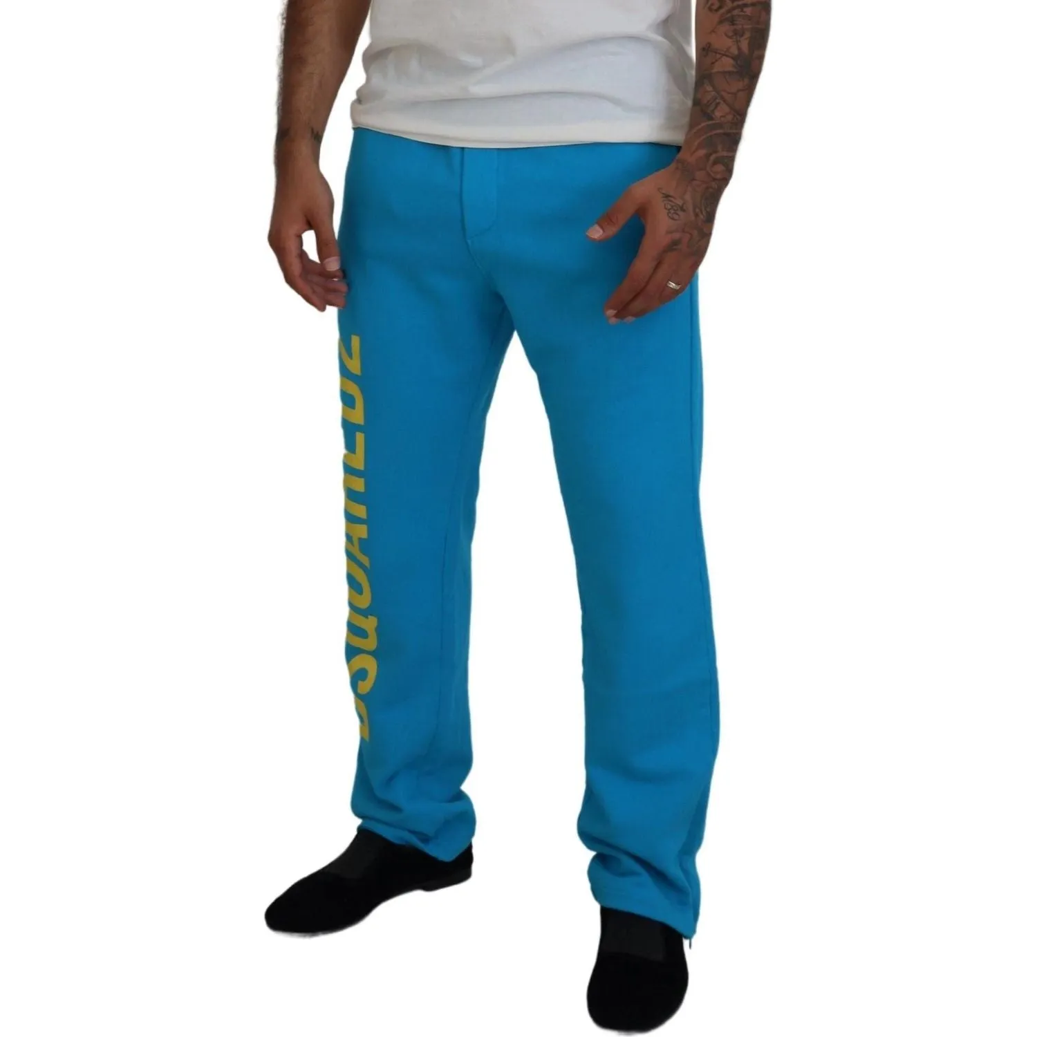 Dsquared² Light Blue Cotton Logo Print Casual Pants