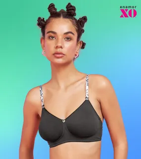 Enamor XO Graphite Non Wired Non Padded Regular Bra - Livia