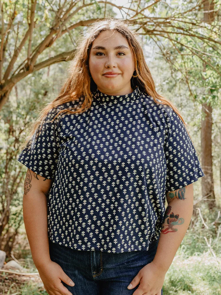 Eve Top - Navy Micro Floral