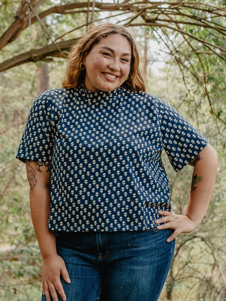 Eve Top - Navy Micro Floral