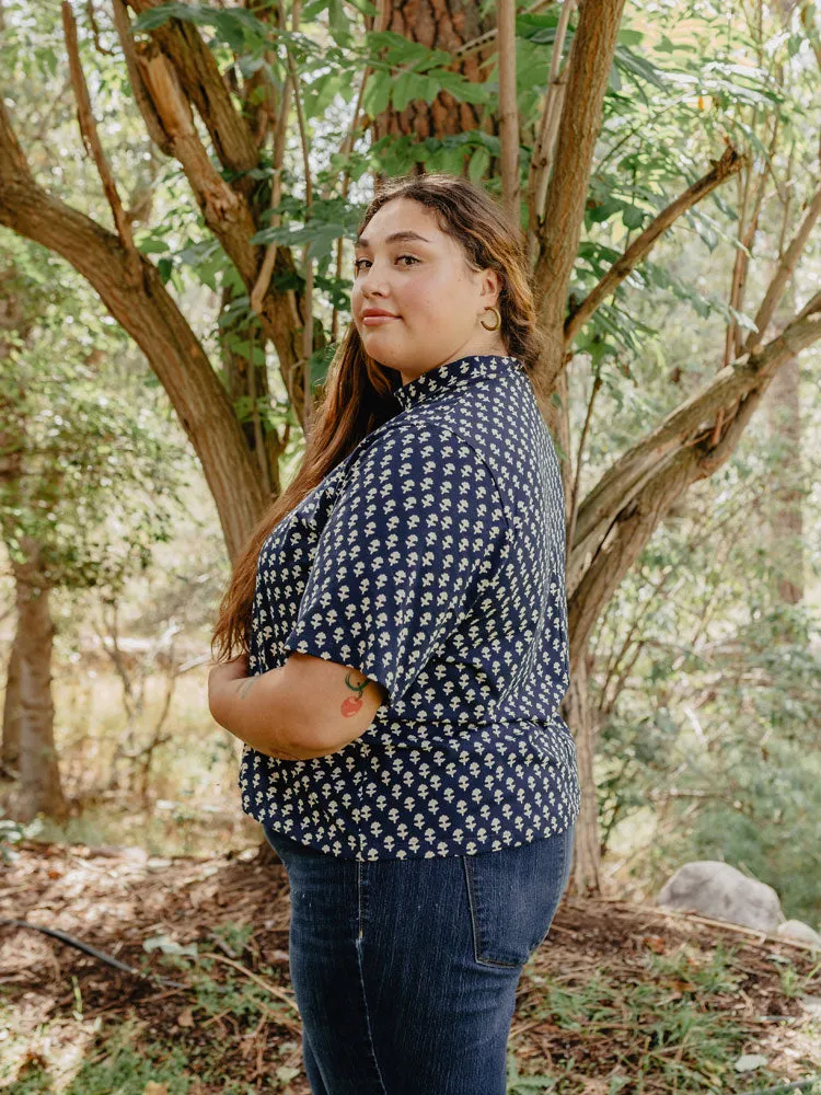 Eve Top - Navy Micro Floral