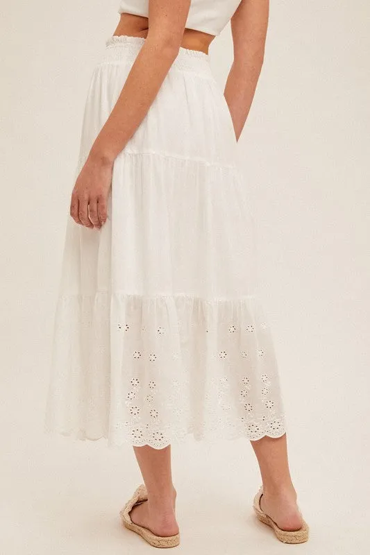 Eyelet Trim Midi Skirt