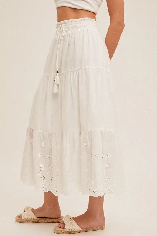 Eyelet Trim Midi Skirt