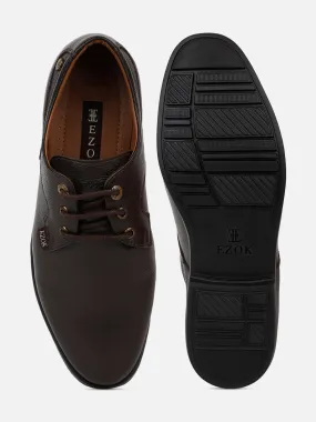 Ezok Men Brown Leather Formal