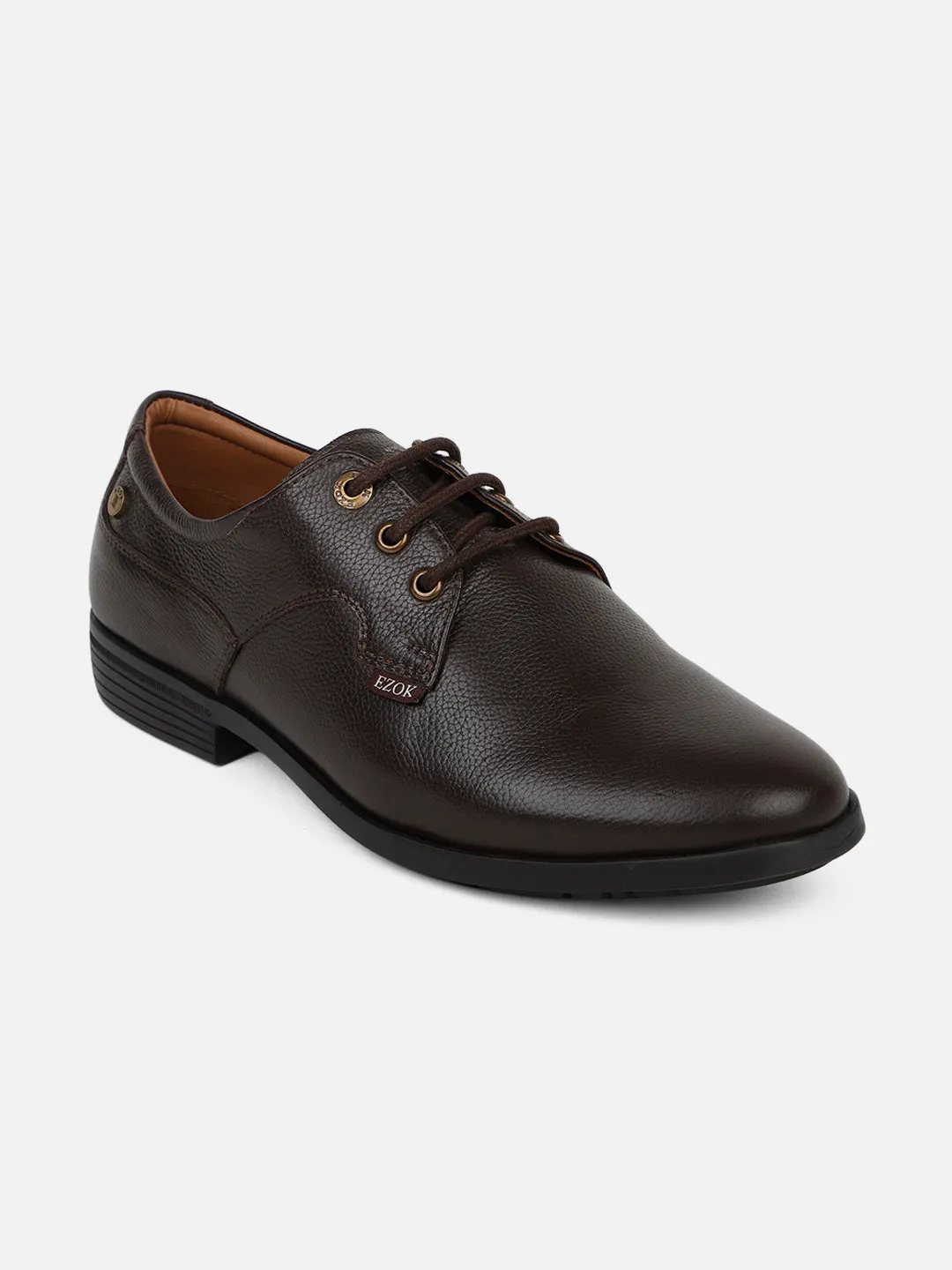 Ezok Men Brown Leather Formal