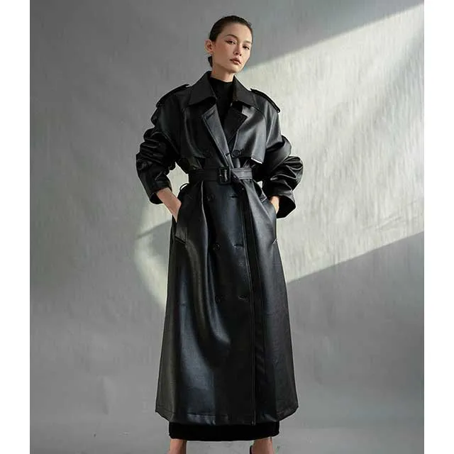 Faux Leather Japanese Trench Coat