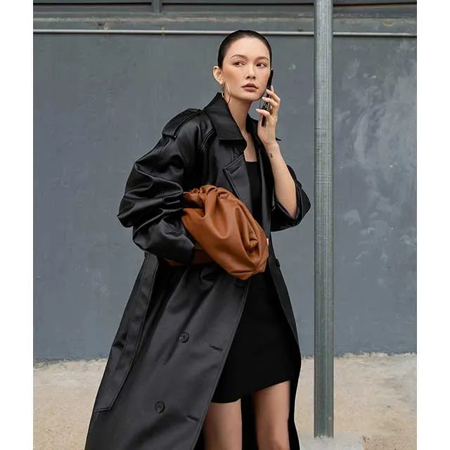 Faux Leather Japanese Trench Coat