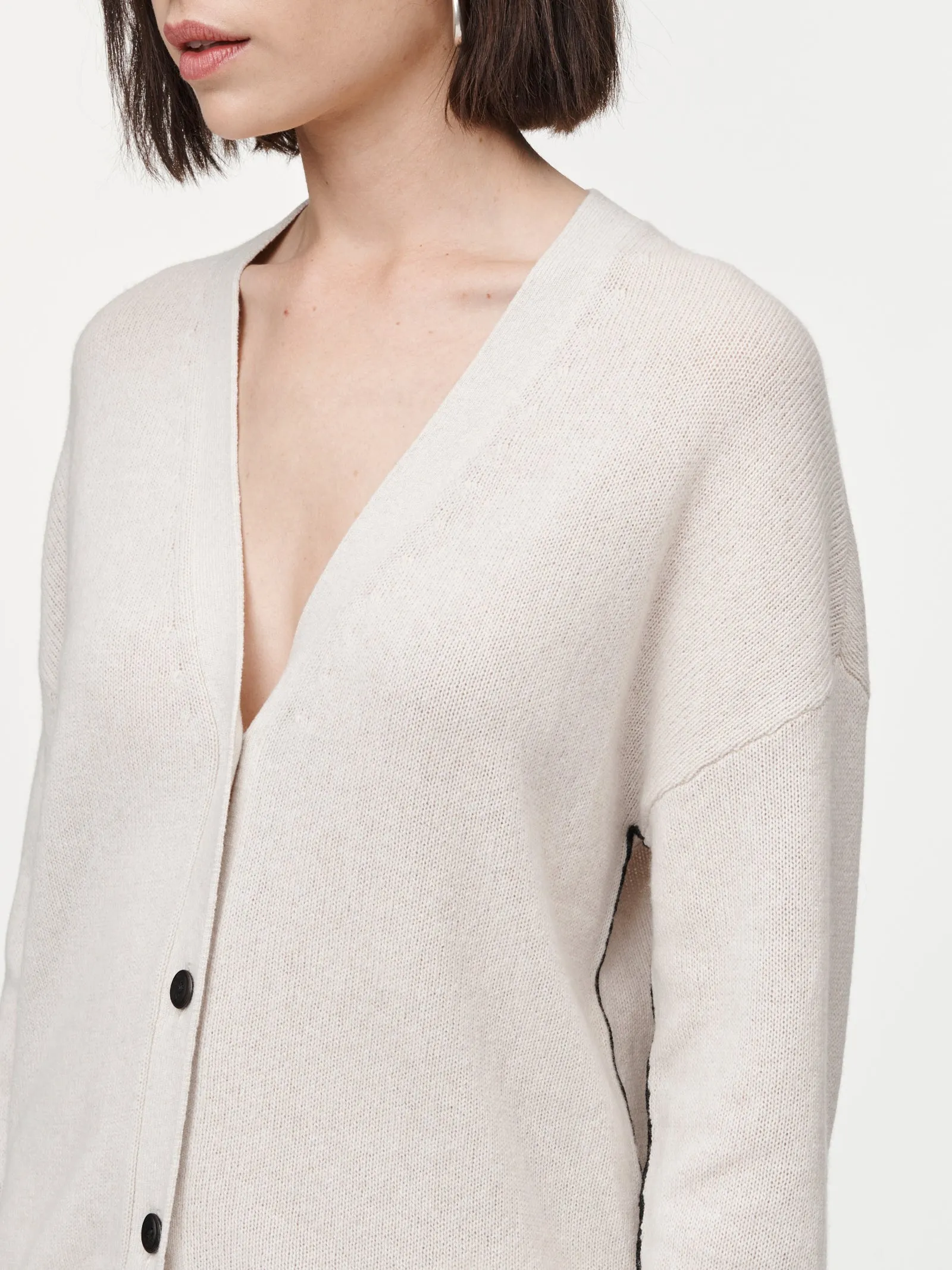 Featherweight Boyfriend Cardigan in Crema & Black