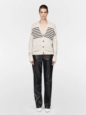 Featherweight Boyfriend Cardigan in Crema w/ Black Stripe