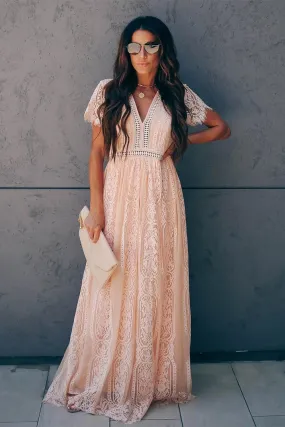 Fill Your Heart Pink Lace Maxi Dress