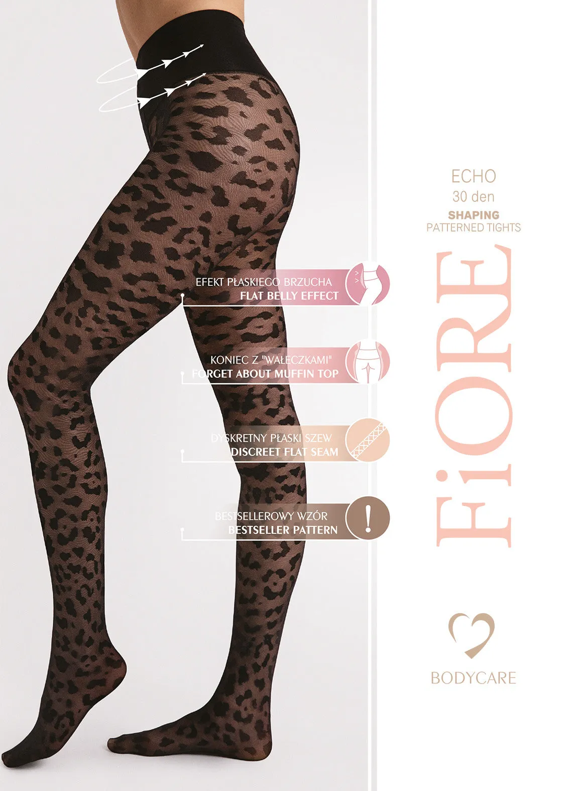 FiORE Echo 30 Denier Leopard Patterned Control Top Tights